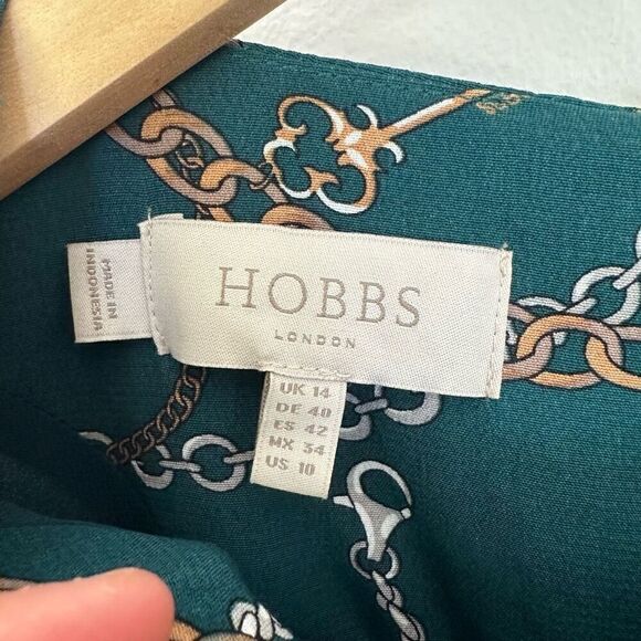 Hobbs London Women’s Angela Chain Print Leaf Green Long Sleeve Empire Midi Dress - Picture 5 of 16